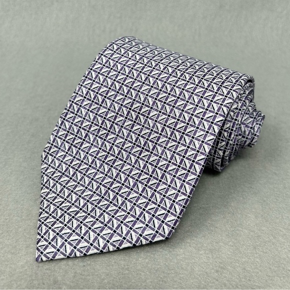 Franco Valentino Neck Tie Mens Purple And White Geometric Classic Silk Tie Italy - Picture 1 of 7